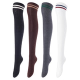 Incredible Women's 4 Pairs Thigh High Cotton Socks Unique, Durable, Super Soft For Everyday Relaxed Feet LAJ1023 Size 6-9 (Black,Coffee,DarkGrey,White)
