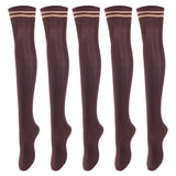 Lovely Annie Women's 5 Pairs Incredible Durable Super Soft Unique Over Knee High Thigh High Cotton Socks Size 6-9 A1023(Coffee)