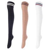 Lovely Annie Big Girl's Women's 3 Pairs Incredible Durable Super Soft Unique Over Knee High Thigh High Cotton Socks Size 6-9 A1023(Black,Kakhi,White)
