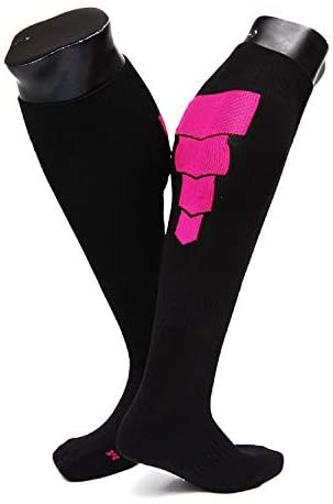 Lian LifeStyle Boy's 1 Pair Wonderful Knee-High Sports Socks - Perfect for Fitness, Gym, Any Workout or Sport XL025 Size M(Black w/Pink Stripes)