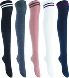 Lian LifeStyle Women's 5 Pairs Knee High Thigh High Cotton Socks Size 6-9 L1023