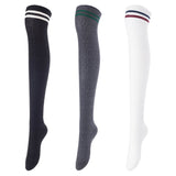 Lovely Annie Women's 3 Pairs Incredible Durable Super Soft Unique Over Knee High Thigh High Cotton Socks Size 6-9 A1023(Black,DarkGrey,White)