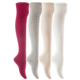Lian LifeStyle Women's Big Girls' 4 Pairs High Thigh Cotton Socks Size 6-9 L1024
