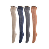 Lovely Annie Women's 4 Pairs Incredible Thigh High Cotton Boot Socks L1856 Size 5-11 4P4C-1(Dark Grey, Turmeric, Navy, Beige)