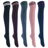 5 Pairs Awesome Durable Women Thigh High Cotton Boot Socks. Perfect As Winter & Spring Socks Size 6-9 (Black,Coffee,DarkGrey,Khaki,Navy) T1023-5c2