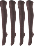 Lovely Annie Big Girl's 4 Pairs Over Knee High Thigh High Thigh High Cotton Socks Size L/XL