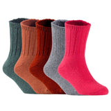 Children's Durable, Stretchable, Thick & Warm Wool Crew Socks. Perfect as Winter Snow Sock and All Seasons FS01, 5 Pair, Size 4Y-6Y, DarkGrey, Coffee, Wine, Grey, Red