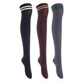 Lian LifeStyle Women's 3 Pairs Over Knee Thigh High Cotton Socks Size 6-9 L1023