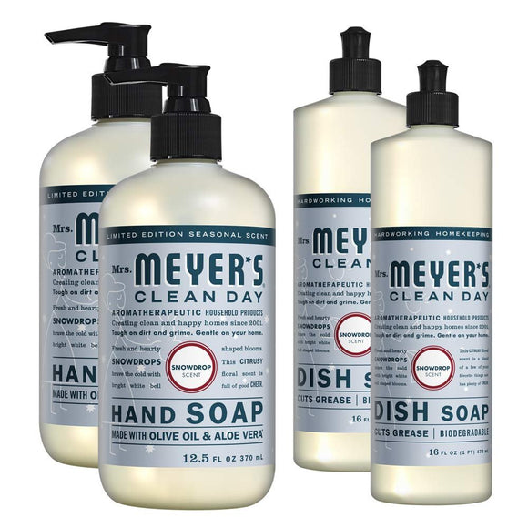 Liquid Hand Soap and Liquid Dish Soap Combo 2 Packs Liquid Hand Soap 12.5 Fl oz & 2 Packs Dish Soap 16 Fl oz, Snowdrop Scent