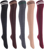 Lian LifeStyle Women's 5 Pairs Knee High Thigh High Cotton Socks Size 6-9 L1023