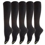 Lovely Annie 5 Pairs Cute Knee High Cotton Socks for Women. Cozy, Fluffy, and Fancy With a Wide Color And Size Range LA8212 Size 6-9 (Black)