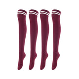 Incredible Women's 4 Pairs Thigh High Cotton Socks Unique, Durable And Super Soft For Everyday Relaxed Feet LAJ1023 Size 6-9 (Wine)