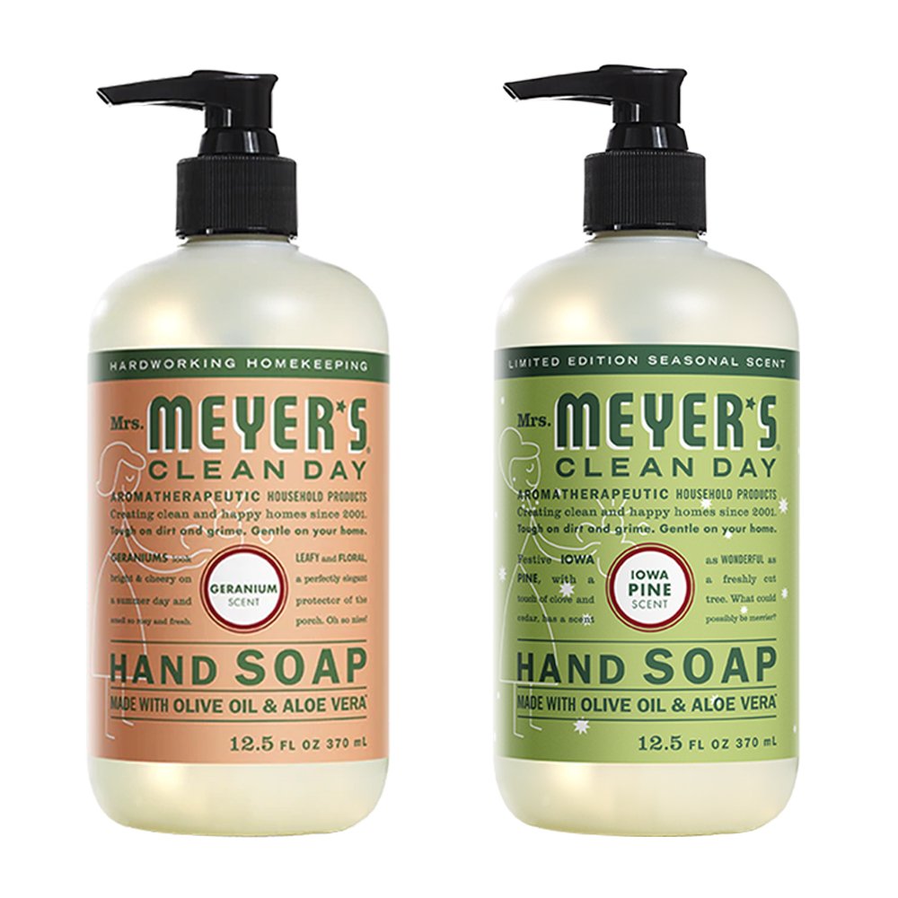 Liquid Hand Soap, Cruelty Free and Biodegradable Formula, 1 Pack Geranium, 1 Pack Iowa Pine, 12.5 OZ each