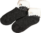 Lian LifeStyle Big Girl's 4 Pairs Thick Angora Wool Crew Wool Socks Casual Floral Size L/XL (Assorted)