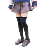 Lovely Annie Women's 1 Pair Incredible Thigh High Cotton Socks, Durable And Super Soft. Unique Over Knee High Ladies Socks Size 4.5-8.5(Blue Strip)