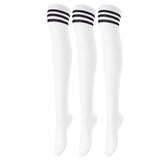 Lovely Annie Big Girl's Women's 3 Pairs Incredible Durable Super Soft Unique Over Knee High Thigh High Cotton Socks Size 6-9 A1022(White)