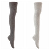 Lian LifeStyle Women's 2 Pairs Adorable Thigh High Cotton Socks LLS1025 Size 6-9