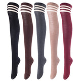 Lovely Annie Women's 5 Pairs Incredible Durable Super Soft Unique Over Knee High Thigh High Cotton Socks Size 6-9 A1022(Black,Coffee,DG,Khaki,Wine)