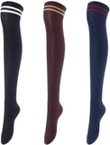 Lovely Annie Women's 3 Pairs Over Knee High Thigh High Cotton Socks Size 6-9 A1023