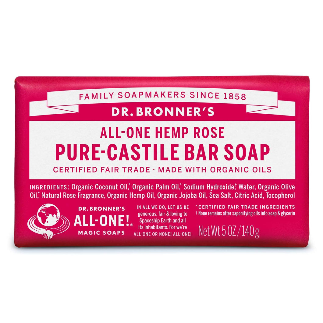 Pure-Castile Bar Soap (Rose, 5 ounce) - Made with Organic Oils, For Face, Body and Hair, Gentle and Moisturizing, Biodegradable, Vegan, Cruelty-free, Non-GMO - Pack of 6