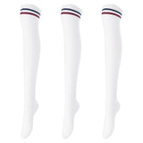 Lovely Annie Women's 3 Pairs Incredible Durable Super Soft Unique Over Knee High Thigh High Cotton Socks Size 6-9 A1023(White)