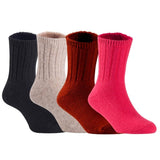 Children's Durable, Stretchable, Thick & Warm Wool Crew Socks. Perfect as Winter Snow Sock and All Seasons FS01, 4 Pair, Size 4Y-6Y, Black, Biege, Wine, Red