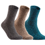 Lian LifeStyle Perfect Fit Women's 3 Pair's Wool Crew Socks For Healthy Feet. Cozy, Cute, and Comfortable Size 6-9 HR1613, Color (Dark Grey, Tan, Blue)