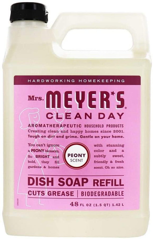 Mrs. Meyer's Clean Day Liquid Dish Soap Refill, Cruelty Free Formula, Peony Scent, 48 oz