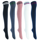 5 Pairs Awesome Women Thigh High Cotton Boot Socks. Comfortable, Durable Knee High Socks Size 6-9(Black, Dark Grey, Khaki, White, Navy) T1023-5c6