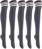 Lian LifeStyle Big Girl's Women's 5 Pairs Thigh High Cotton Socks Size 6-9 L1022