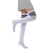Lovely Annie Women's 1 Pair Incredible Thigh High Cotton Socks, Durable And Super Soft. Unique Over Knee High Ladies Socks Size 4.5-8.5(Black Strip)