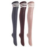 Lian LifeStyle Women's 3 Pairs Over Knee Thigh High Cotton Socks Size 6-9 L1023