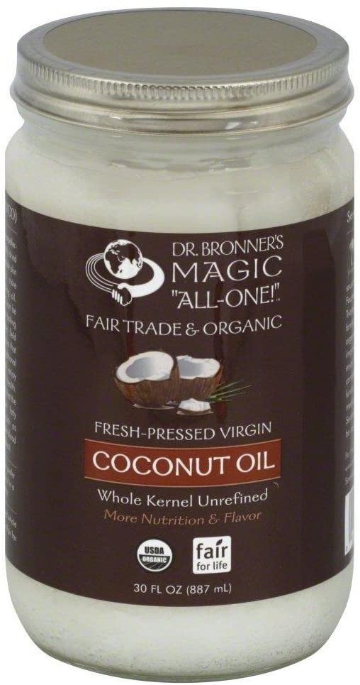 Organic Virgin Coconut Oil (Whole Kernel, 30 Ounce) - Coconut Oil for Cooking, Baking, Hair and Body, Unrefined and Fresh-Pressed, Rich and Nutty Flavor, Fair Trade, Vegan, Non-GMO - Pack of 4