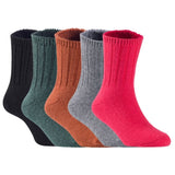 Children's Durable, Stretchable, Thick & Warm Wool Crew Socks. Perfect as Winter Snow Sock and All Seasons FS01, 5 Pair, Size 4Y-6Y, Black, DarkGrey, Coffee, Grey, Red