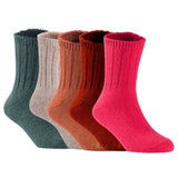 Children's Durable, Stretchable, Thick & Warm Wool Crew Socks. Perfect as Winter Snow Sock and All Seasons FS01, 5 Pair, Size 4Y-6Y, DarkGrey, Biege, Coffee, Wine, Red