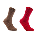 Lian LifeStyle Gorgeous Big Girls Women's 2 Pair Wool Crew Socks Size 6-9 FS03, Color (Brown,Red)
