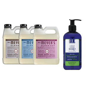 Liquid Hand Soap Refill, 1 Pack Lavender, 1 Pack Rain water, 1 Pack Peony, 33 OZ each include 1, 12 OZ Bottle of Hand Soap Peppermint & Tea Tree