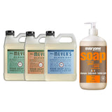 Liquid Hand Soap Refill, 1 Pack Basil, 1 Pack Geranium, 1 Pack Rain water, 33 OZ each include 1, 32 OZ Bottle of Bath & Shower Gel Soap, Citrus/Mint