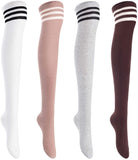 Lian LifeStyle Big Girls' Women's 4 Pairs Thigh High Cotton Socks L1022 Size 6-9