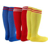 Lian LifeStyle Exceptional Girl's 3 Pair's Knee High Sports Socks for Soccer, Softball, Baseball, and Many Other Sports XL002 Size M, Blue, Red, Yellow
