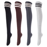 Incredible Women's 4 Pairs Thigh High Cotton Socks Unique, Durable, Super Soft For Everyday Relaxed Feet LA1022 One Size (Black,Coffee,Dark Grey,Grey)