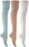 Lian LifeStyle Women's 3 Pairs Adorable Thigh High Cotton Socks Size 6-9 LLS1025