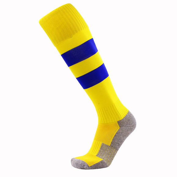 1 Pair Fantastic Men Knee High Sports Socks. Cozy, Comfortable, Durable and Health Supporting Size 6-9 MS1604001 (Yellow w/ Blue Strip)
