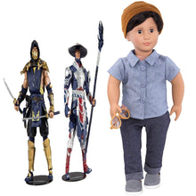 Load image into Gallery viewer, Toys Mortal Kombat Scorpion and Raiden 7&quot; Action Figure Multipack + Franco 18 inch Non-posable Boy Regular Fashion Doll, Pack of 2
