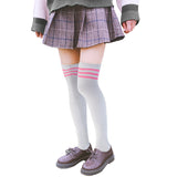 Lovely Annie Women's 1 Pair Incredible Thigh High Cotton Socks, Durable And Super Soft. Unique Over Knee High Ladies Socks Size 4.5-8.5(Pink Strip)