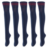 Lovely Annie Women's 5 Pairs Incredible Durable Super Soft Unique Over Knee High Thigh High Cotton Socks Size 6-9 A1023(Navy)