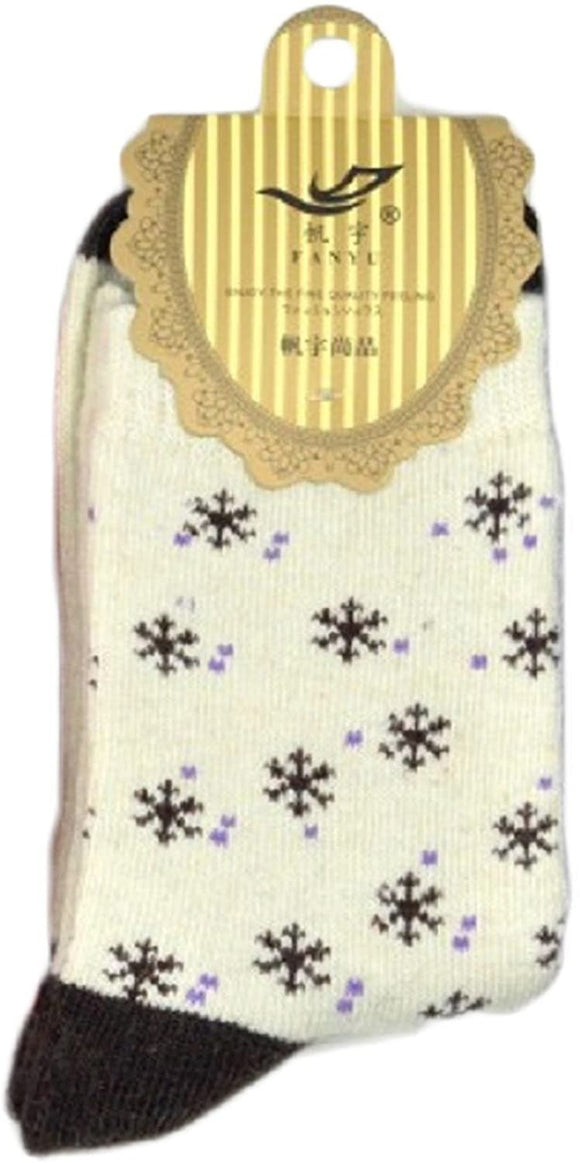 Lian LifeStyle 4 Pairs Girl's Angora Lambs Wool Socks Snowflakes Size 7-9 Casual