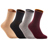 Lian LifeStyle Women's 4 Pairs Cute & Comfortable Wool Crew Socks Size 6-9 HR1612, Color (Beige, Black, Grey, Wine)