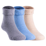 3 Pairs Children's Wool Socks for Boys & Girls. Thick & Warm Socks for Kids Perfect as Winter Snow Sock and All Seasons 0M-6M (Blue, Gray, Beige)
