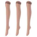 Lovely Annie Women's 3 Pairs Incredible Durable Super Soft Unique Over Knee High Thigh High Cotton Socks Size 6-9 A1023(Khaki)